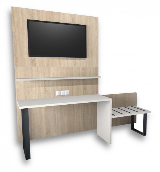 Schreibtischanlage mit Kofferablage und TV Paneele