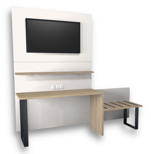 Schreibtischanlage mit Kofferablage und TV Paneele